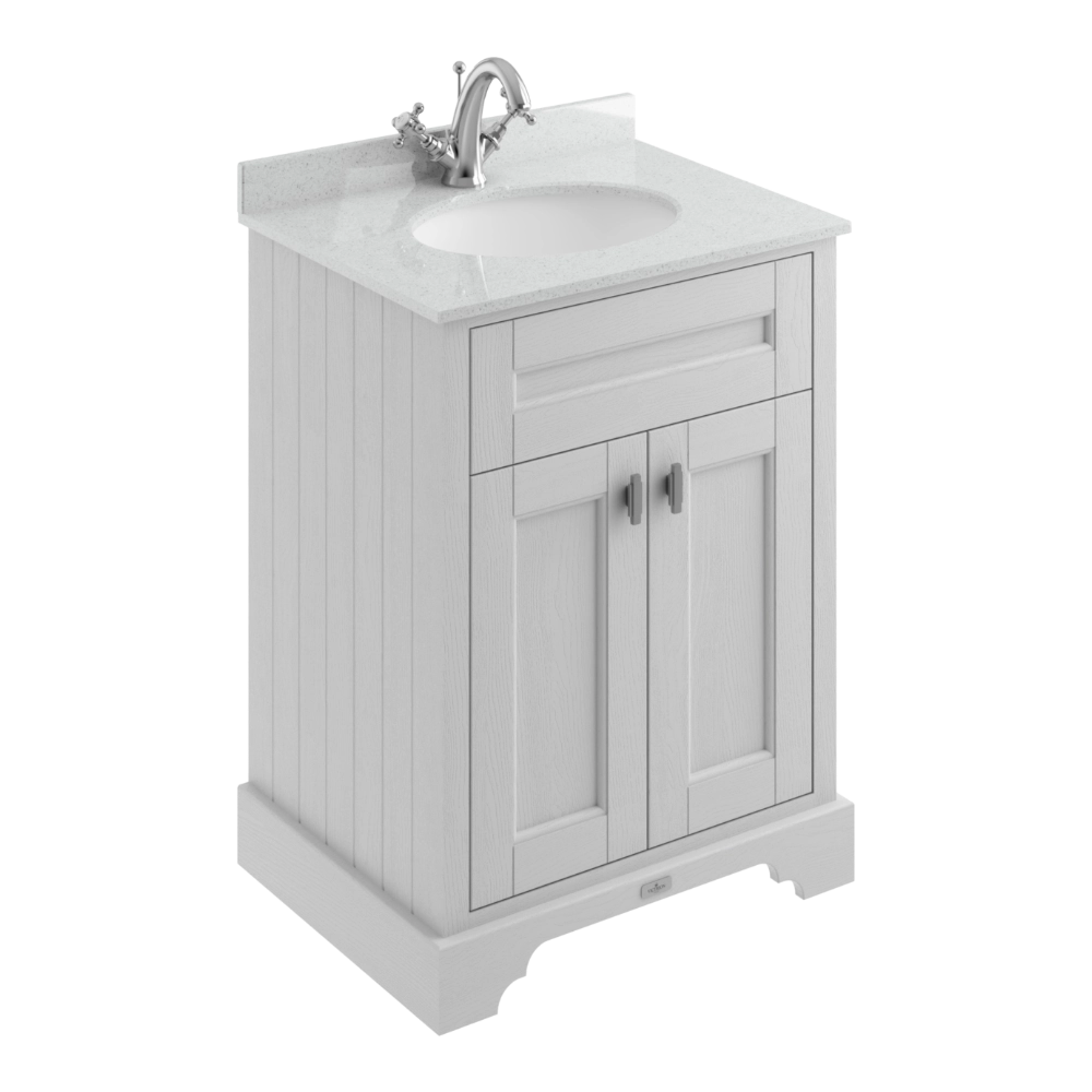 BC Designs Victrion 2-Door Bathroom Vanity Unit in Earl's Grey finish and Grey Marble Basin Top with 1 Tap Hole in size width 620mm BCF1000EG 