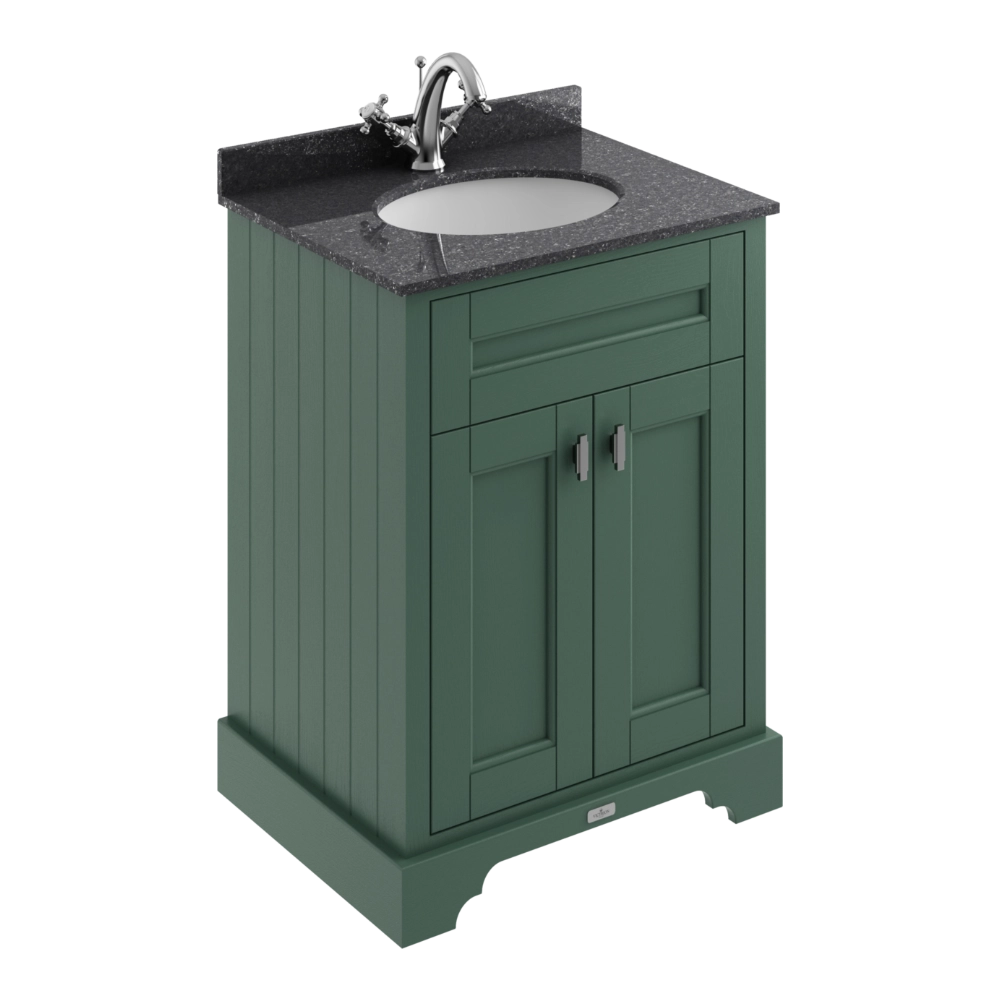 BC Designs Victrion 2-Door Vanity Unit & Black Marble Basin Top with 1 tap hole in Forest Green finish BCF600FG for traditional bathroom