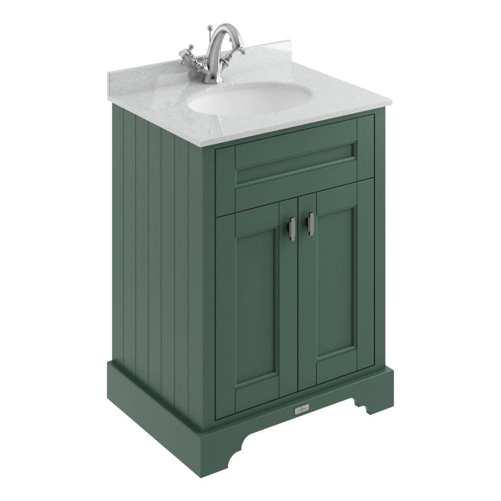 BC Designs Victrion 2-Door Vanity Unit & Grey Marble Basin Top with 1 tap hole in Forest Green finish BCF600FG for classic bathroom