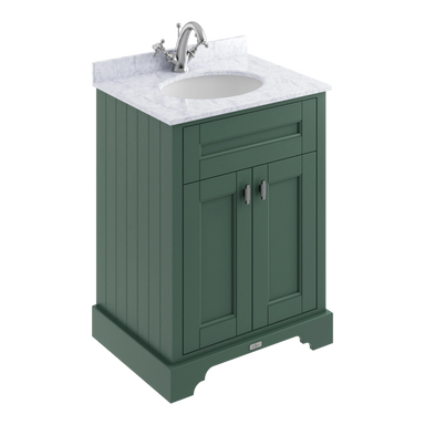 BC Designs Victrion 2-Door Bathroom Vanity Unit & Marble Basin Top, Forest Green - 620mm BCF600FG