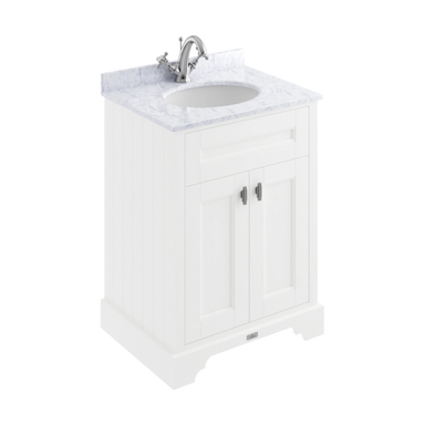 BC Designs Victrion 2-Door Bathroom Vanity Unit in Nimbus White finish and White Marble Basin with 1 Tap Hole size 620mm BCF600NW