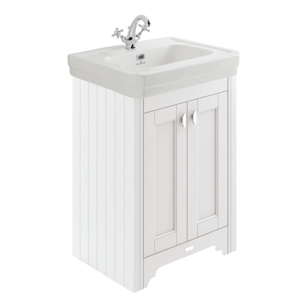 BC Designs Victrion Bathroom Ceramic Basin and Vanity Unit 640mm with two doors in nimbus white finish one tap hole