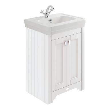 BC Designs Victrion Bathroom Ceramic Basin and Vanity Unit 640mm with two doors in nimbus white finish one tap hole