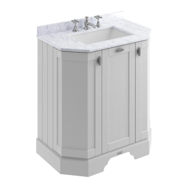 BC Designs Victrion Angled Vanity Unit 750mm in Earl's Grey finish and White Marble Basin with 3 Tap Holes BCF750EG 