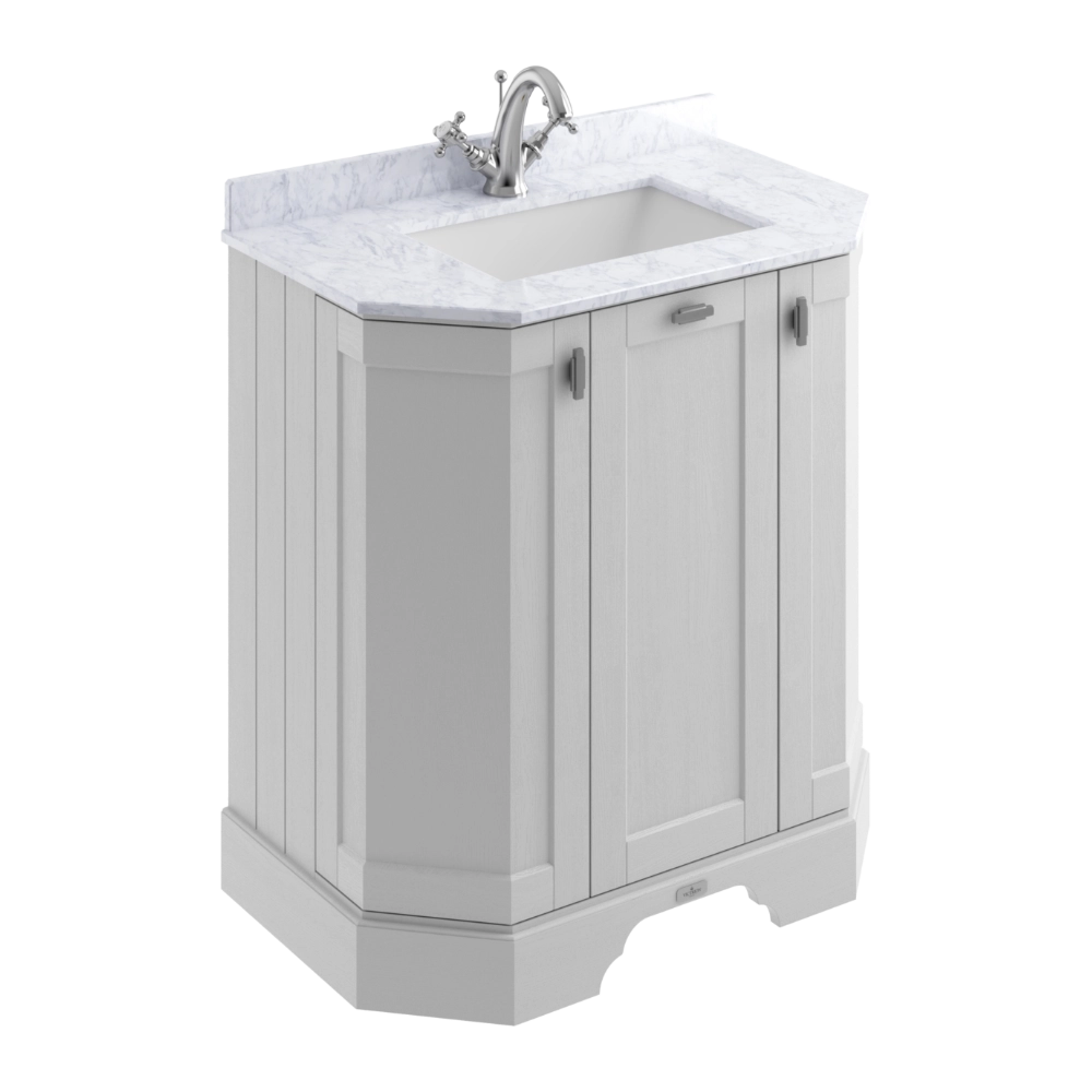 BC Designs Victrion Angled Vanity Unit 750mm in Earl's Grey finish and White Marble Basin with 1 Tap Hole BCF750EG 