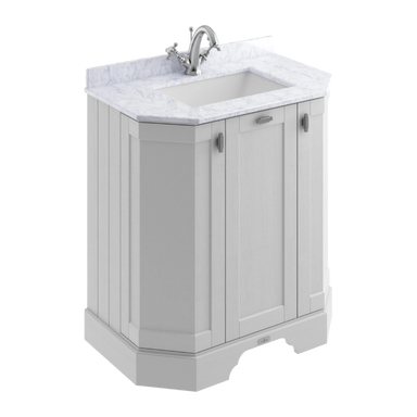 BC Designs Victrion Angled Vanity Unit 750mm in Earl's Grey finish and White Marble Basin with 1 Tap Hole BCF750EG 