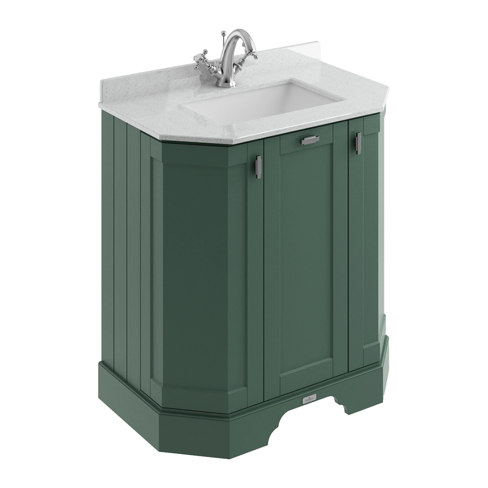 BC Designs Victrion Angled Vanity Unit 750mm in Forest Green finish and Grey Marble Basin with 1 Tap Hole BCF750FG