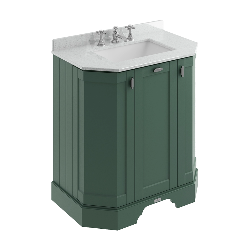 BC Designs Victrion Angled Vanity Unit 750mm in Forest Green finish and Grey Marble Basin with 3 Tap Holes BCF750FG