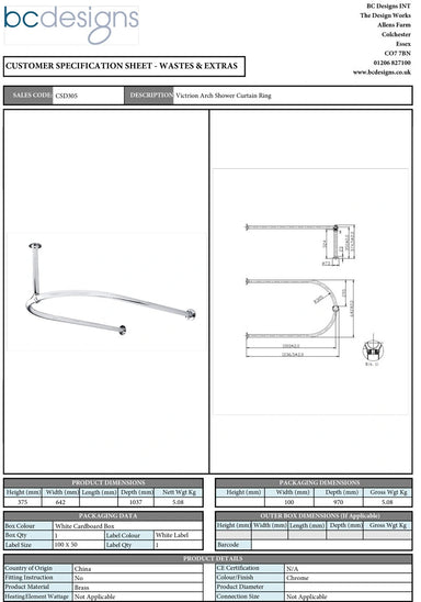 BC Designs Victrion 1/2 Arch Shower Ring Chrome specification sheet