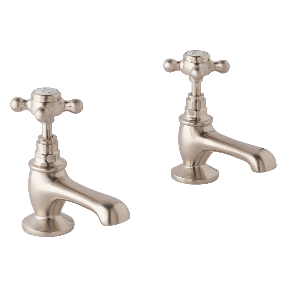 BC Designs Victrion Crosshead Basin Pillar Taps brushed nickel finish with CTA005BN 