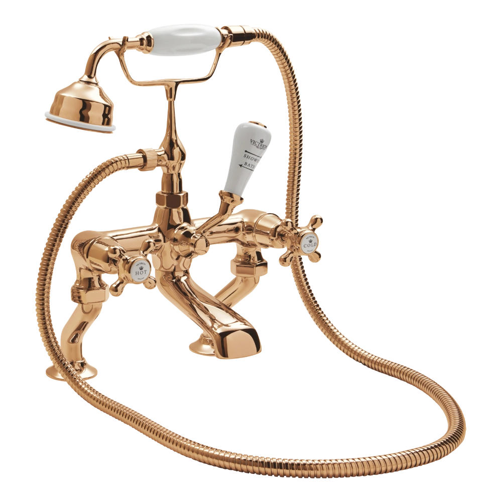 BC Designs Victrion Crosshead Deck Mounted Bath Shower Mixer in Polished Copper finish for bathroom CTA020CO