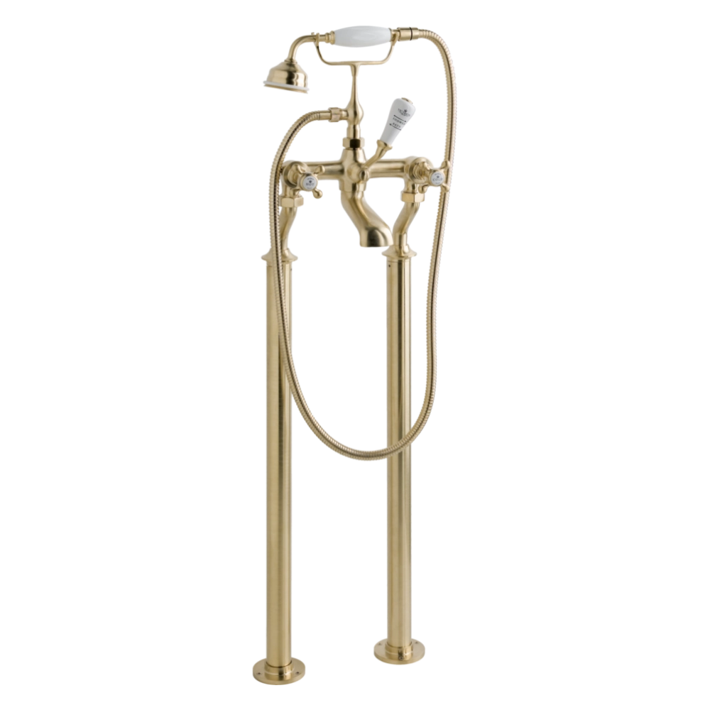 BC Designs Victrion Crosshead Deck Mounted Bath Shower Mixer in Brushed Gold finish for bathroom CTA020BG