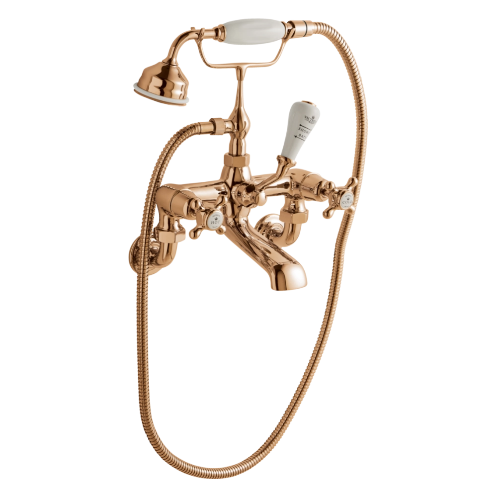 BC Designs Victrion Crosshead Wall Mounted Bath Shower Mixer in Polished Copper for Bathroom CTA021CO