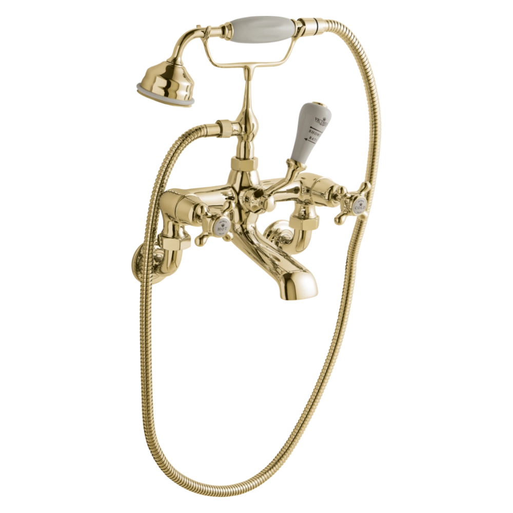 BC Designs Victrion Crosshead Wall Mounted Bath Shower Mixer in Polished Gold for Bathroom CTA021G