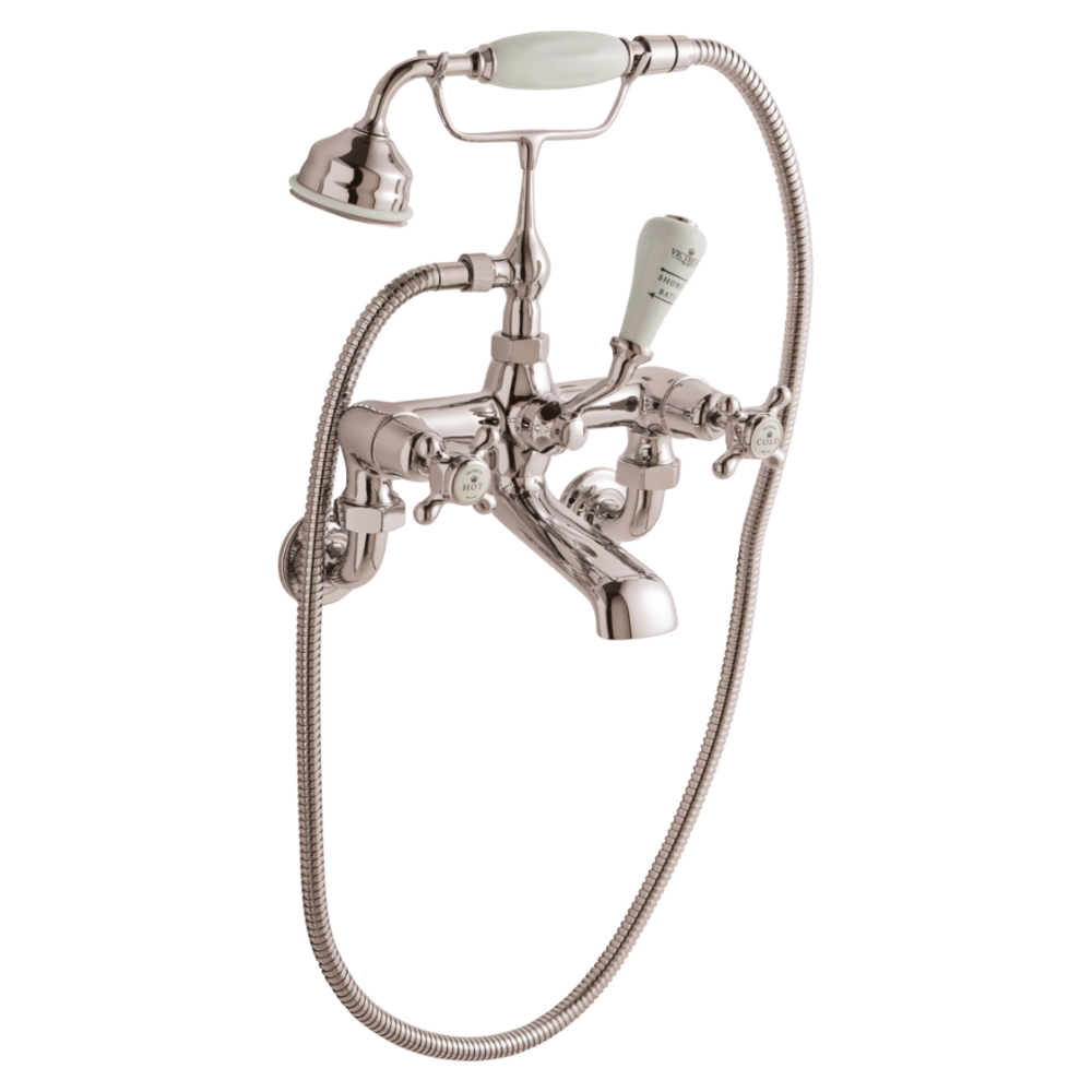 BC Designs Victrion Crosshead Wall Mounted Bath Shower Mixer in Polished Nickel for Bathroom CTA021N