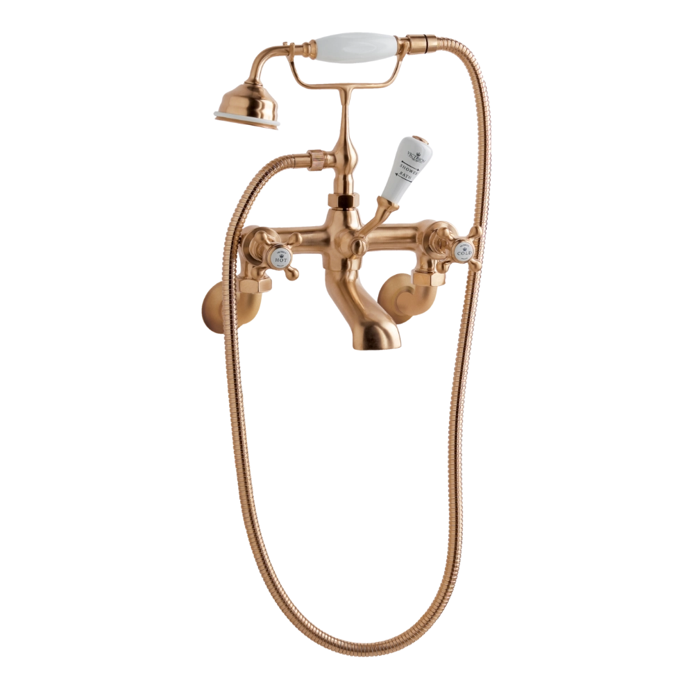 BC Designs Victrion Crosshead Wall Mounted Bath Shower Mixer in Brushed Copper for Bathroom CTA021BCO