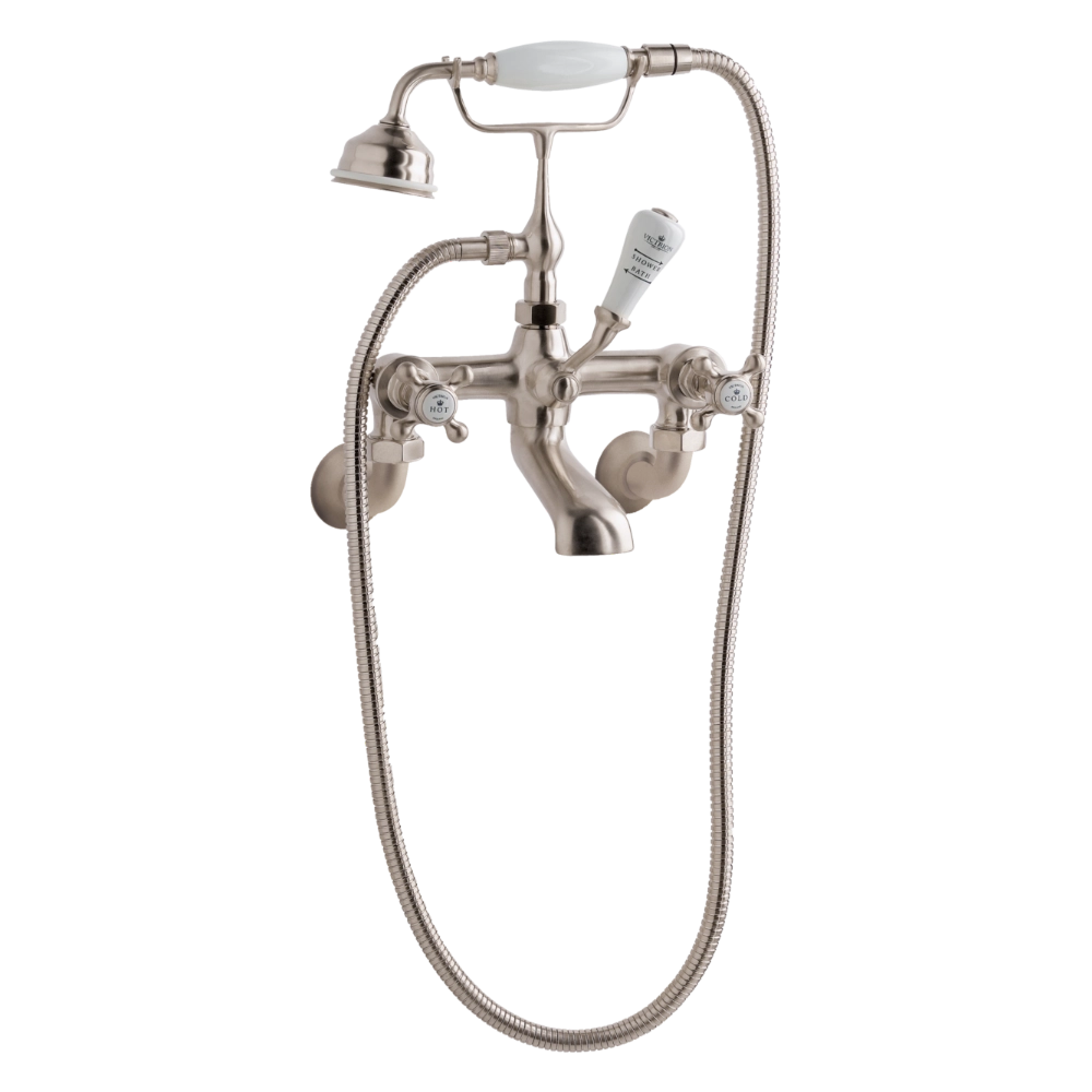 BC Designs Victrion Crosshead Wall Mounted Bath Shower Mixer in Brushed Nickel for Bathroom CTA021BN