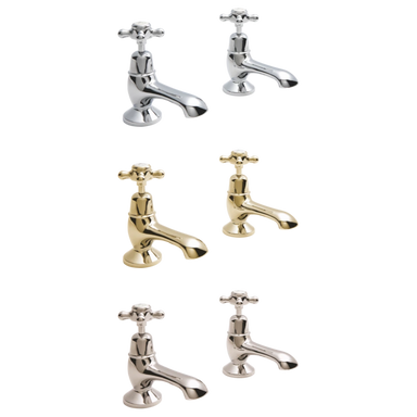 BC Designs Victrion Crosshead Bath Pillar Taps, 1/4 Turn Ceramic Discs polished chrome, gold and nickel