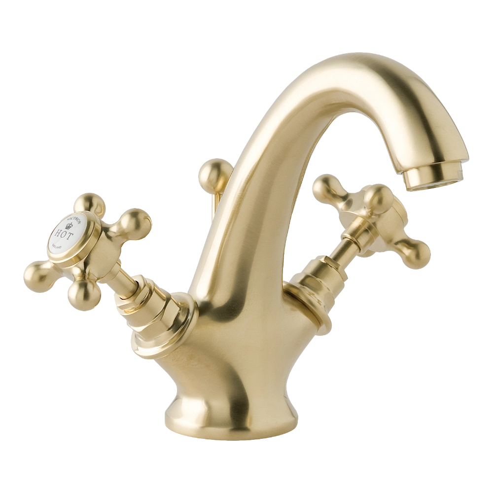 BC Designs Victrion Crosshead Mono Basin Mixer Tap Including Pop-Up Waste in Brushed Gold Finish for your luxury bathroom CTA015BG