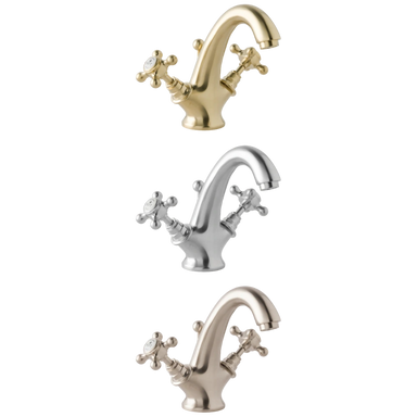 BC Designs Victrion Crosshead Mono Bathroom Basin Mixer Tap, 1/4 Turn Ceramic Discs brushed gold, chrome and nickel