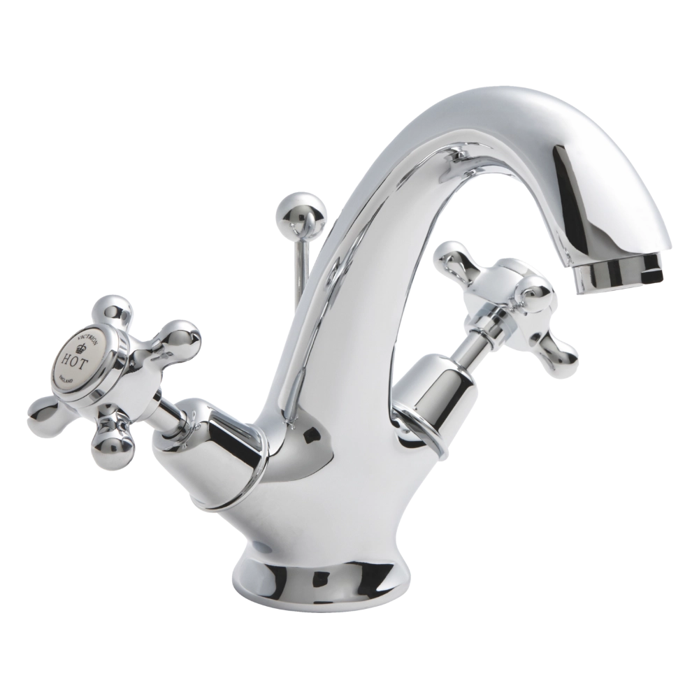 BC Designs Victrion Crosshead Mono Basin Mixer Tap Including Pop-Up Waste in Polished Chrome Finish for your luxury bathroom CTA015