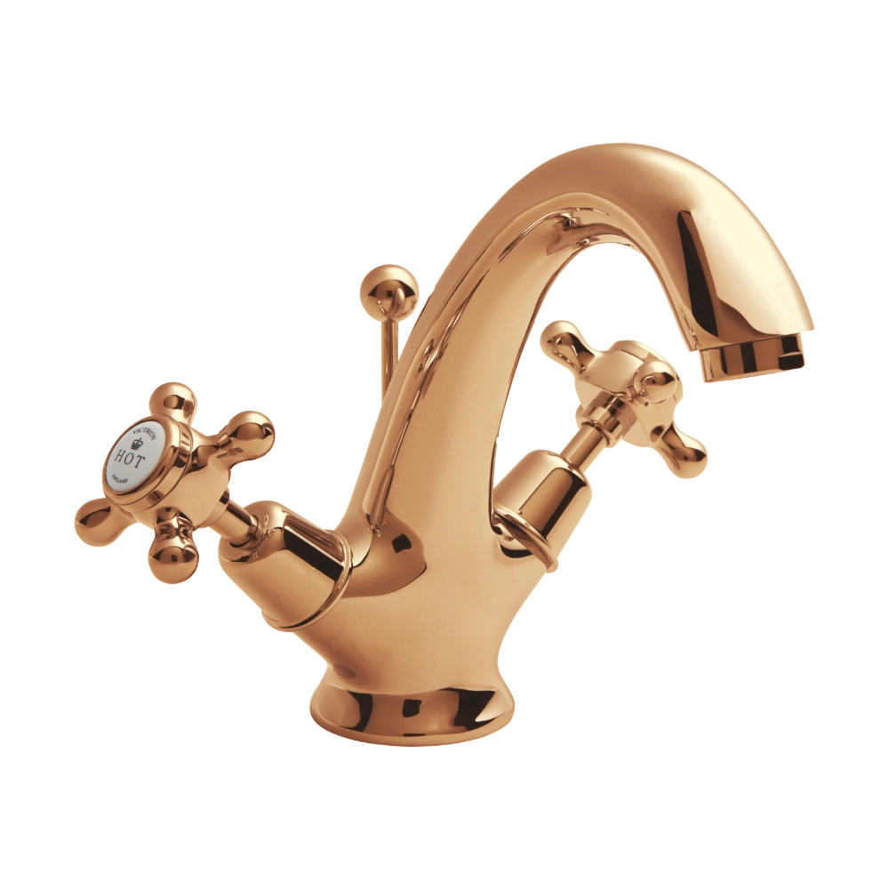 BC Designs Victrion Crosshead Mono Basin Mixer Tap Including Pop-Up Waste in Polished Copper Finish for your luxury bathroom CTA015CO