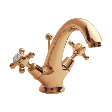 BC Designs Victrion Crosshead Mono Basin Mixer Tap Including Pop-Up Waste in Polished Copper Finish for your luxury bathroom CTA015CO