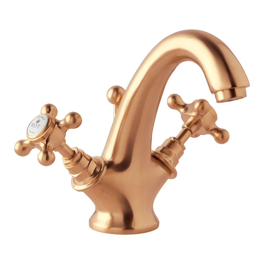 BC Designs Victrion Crosshead Mono Basin Mixer Tap Including Pop-Up Waste in Brushed Copper Finish for your luxury bathroom CTA015BCO