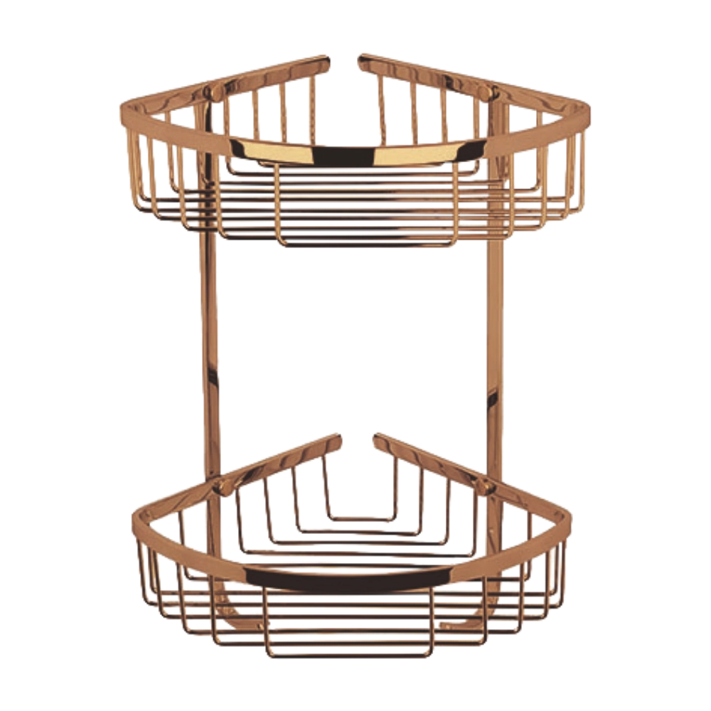 BC Designs Victrion Double Corner Shower Basket, Shower Shelves polished copper