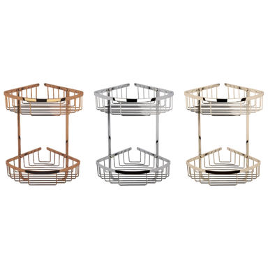 BC Designs Victrion Double Corner Shower Basket, Shower Shelves copper, chrome and nickel