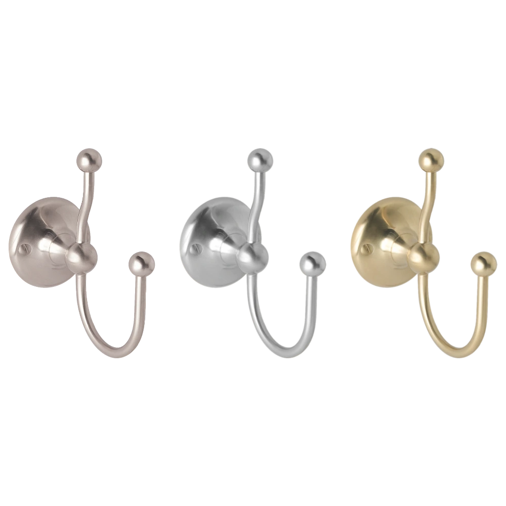BC Designs Victrion Double Bath Robe Hook, Double Towel Hook brushed nickel, chrome and gold