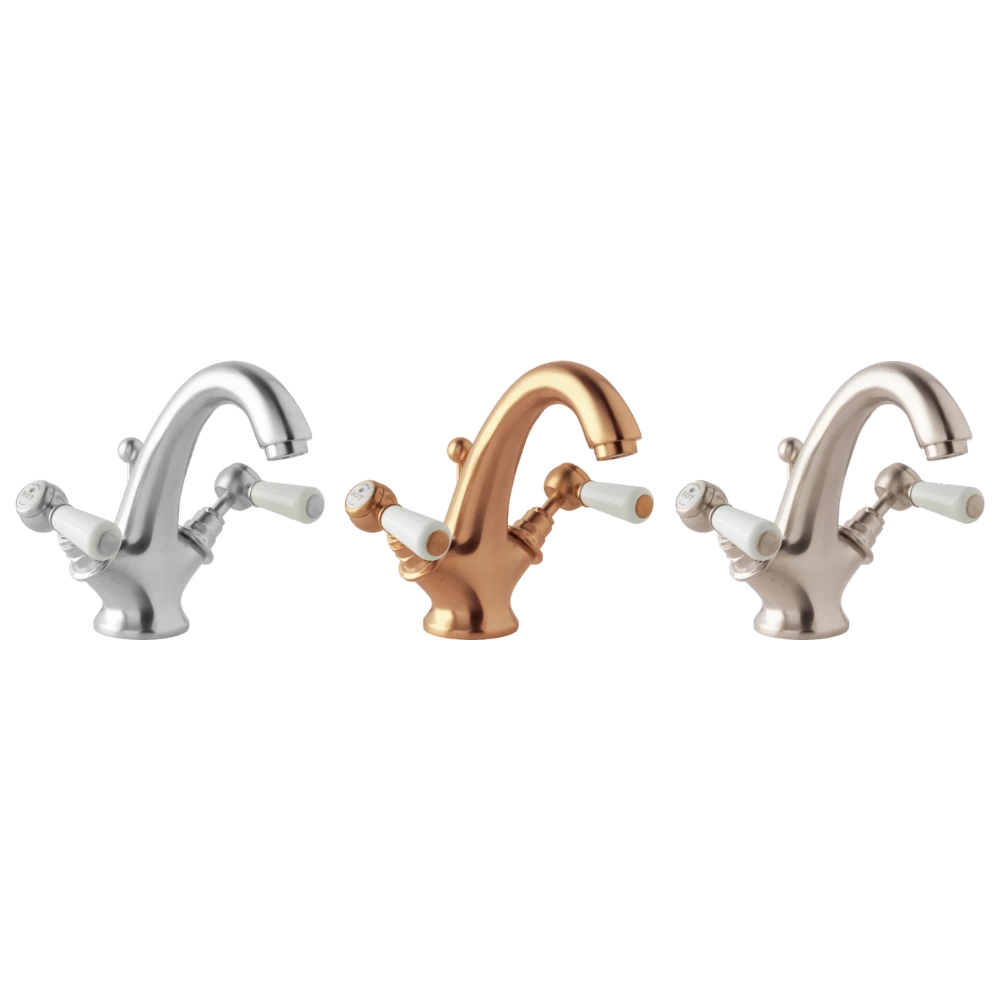 BC Designs Victrion Lever Mono Bathroom Basin Mixer Tap, 1/4 Turn Ceramic Discs brushed chrome, copper and nickel