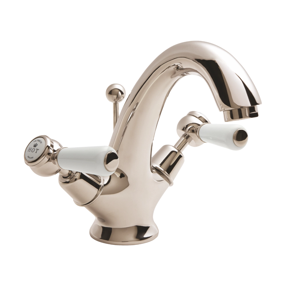 BC Designs Victrion Lever Mono Basin Mixer Tap Including Pop-Up Waste in Polished Nickel finish for luxury bathroom CTB115N
