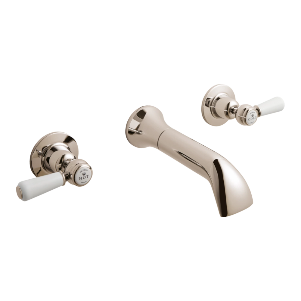 BC Designs Victrion Lever 3 Hole Wall-Mounted Bath Filler Tap polished nickel finish for traditional bathroom CTB130N