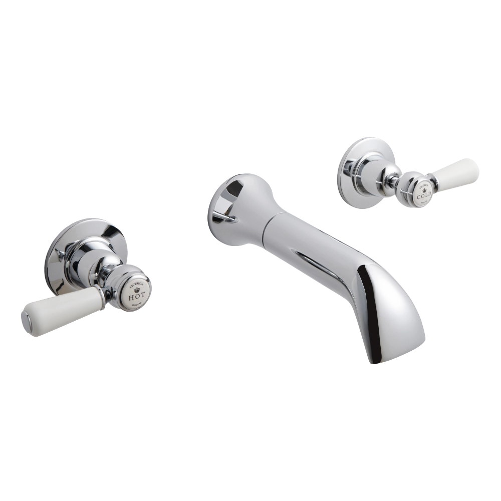 BC Designs Victrion Lever 3 Hole Wall-Mounted Bath Filler Tap polished chrome finish for luxury bathroom CTB130