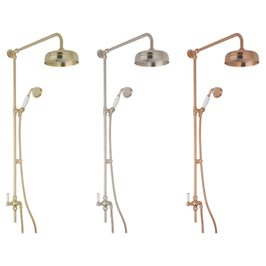 BC Designs Victrion Superbe Fixed Riser Kit with 8″ Shower Head & Handset brushed gold, nickel and copper