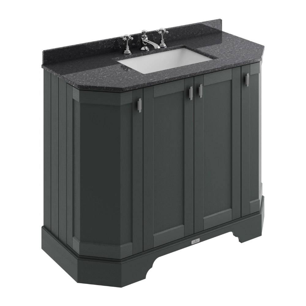 BC Designs Victrion Angled 4-Door 1000mm Vanity Unit in Dark Lead finish and Black Marble Basin with 3 Tap Holes BCF1000DL