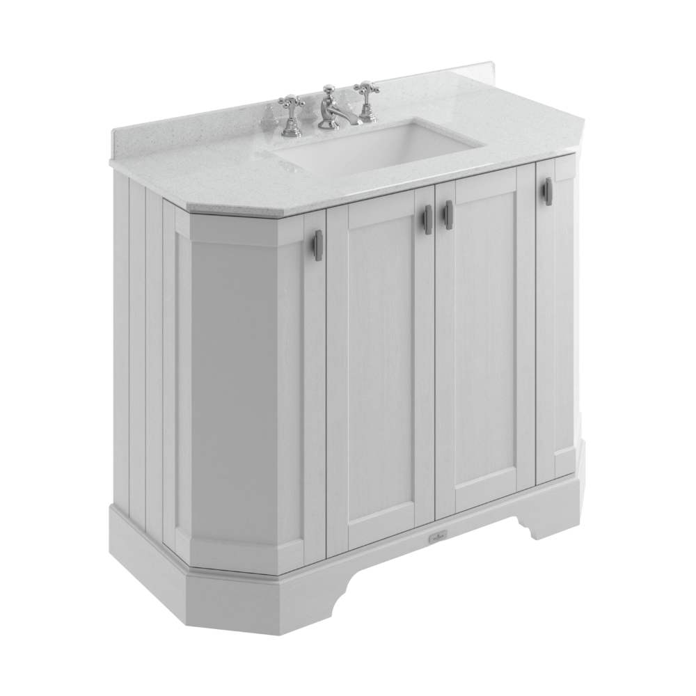 BC Designs Victrion Angled 4-Door 1000mm Vanity Unit in Earl's Grey Finish and Grey Marble Wash Basin with 3 Tap Holes BCF1000EG