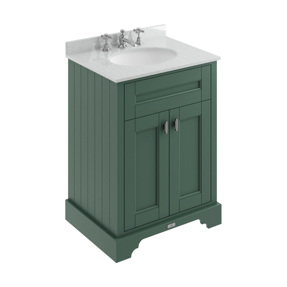 BC Designs Victrion 2-Door Vanity Unit & Grey Marble Basin Top with 3 tap hole in Forest Green finish BCF600FG for classic bathroom