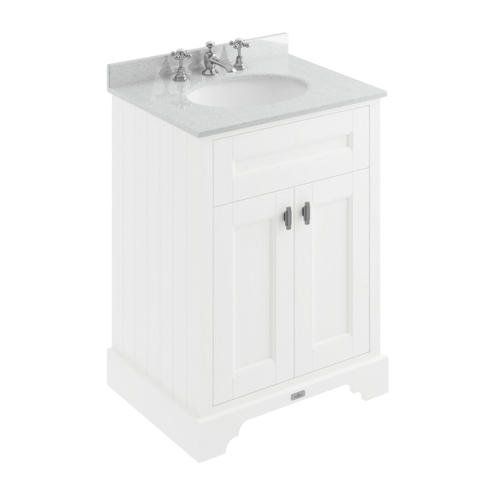 BC Designs Victrion 2-Door Bathroom Vanity Unit in Nimbus White finish and Grey Marble Basin with 3 Tap Holes width size 620mm BCF600NW