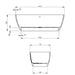 BC Designs Vive Cian Freestanding Bath, White & Colourkast Finishes 1610mm x 750mm BAB063 BAB064 technical dimension drawings
