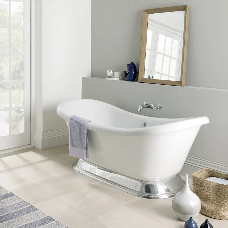 BC Designs Acrylic Boat Bath on Aluminium Plinth, Painted Bathtub 1580mm x 750mm BAS063 polished white colour