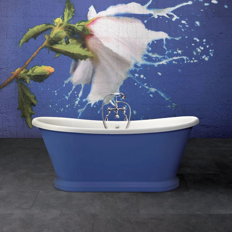 BC Designs Traditional Boat Bath Acrylic Roll Top Bespoke Custom Painted Bathtub 1700mm x 750mm No.6 blue mural on back wall