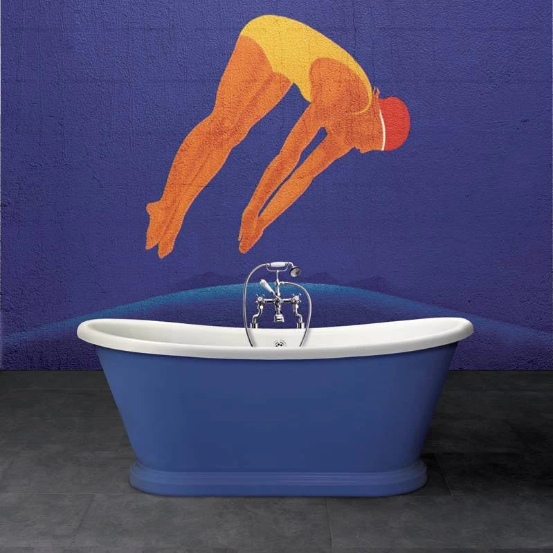 BC Designs Traditional Boat Bath, Acrylic Roll Top Painted Bathtub 1800mm x 750mm BAS070 blue