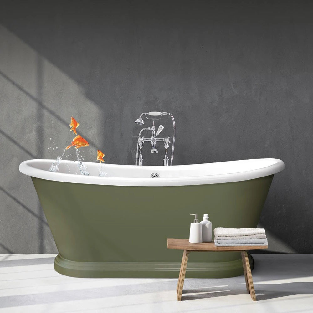 BC Designs Traditional Boat Bath Acrylic Roll Top Bespoke Custom Painted Bathtub 1700mm x 750mm BAC065 green in luxury bathroom