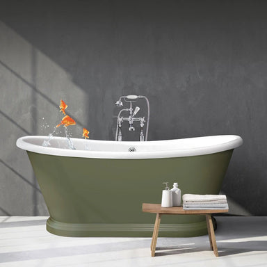 BC Designs Traditional Boat Bath, Acrylic Roll Top Painted Bathtub 1800mm x 750mm BAS070 green in luxury bathroom