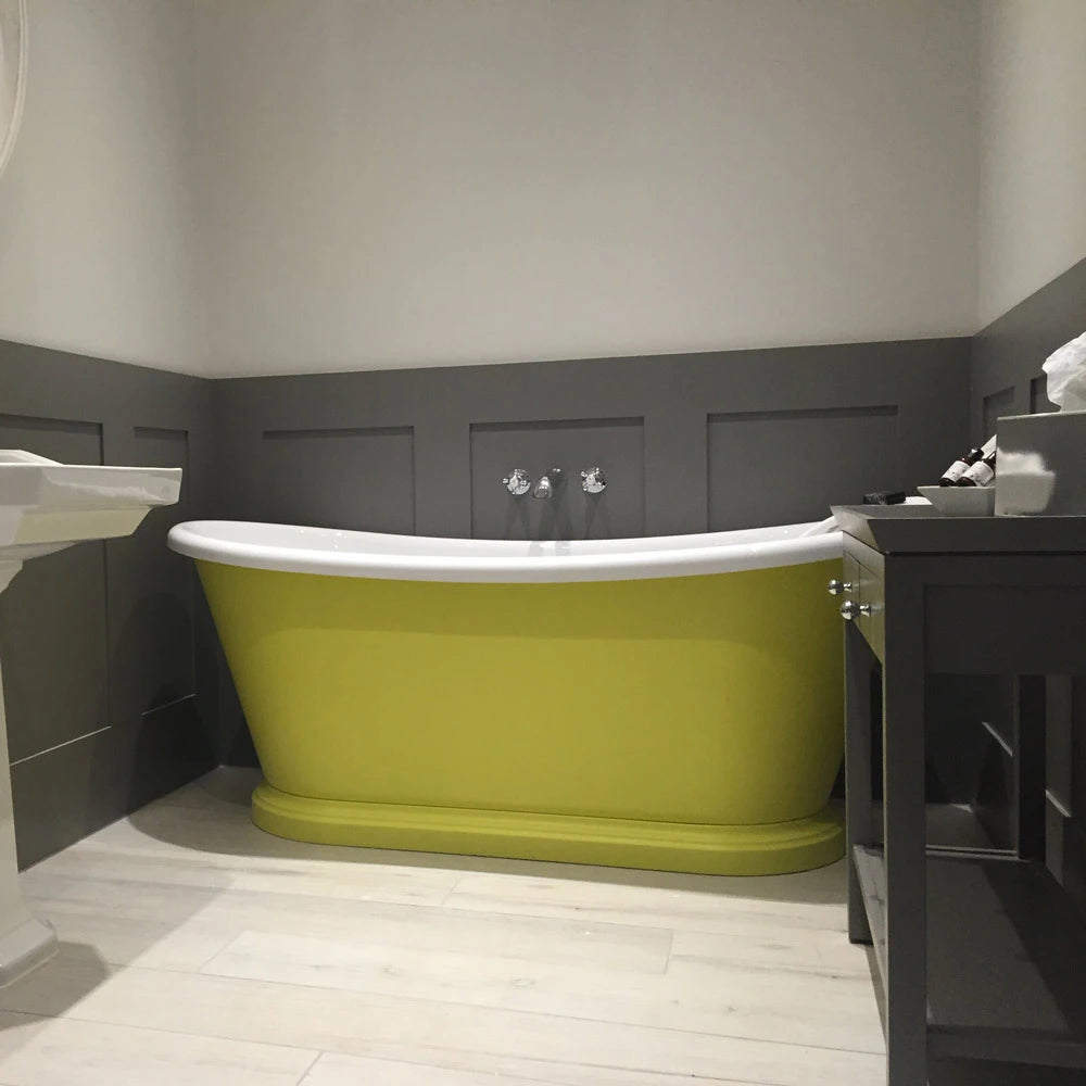 BC Designs Traditional Boat Bath, Acrylic Roll Top bespoke custom Painted Bathtub 1580mm x 750mm BAS063 lime green