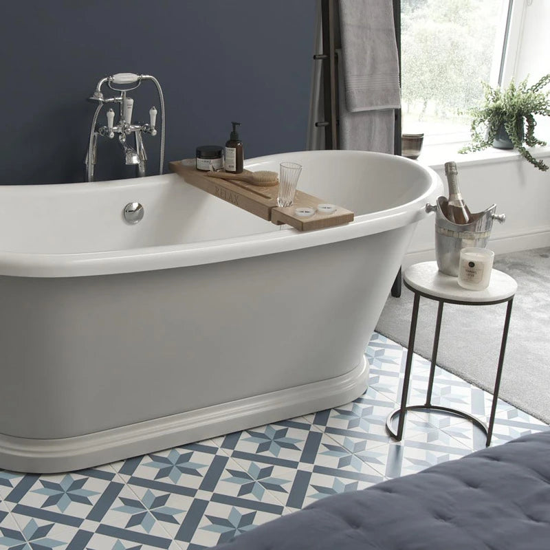 BC Designs Traditional Boat Bath, Acrylic Roll Top bespoke custom Painted Bathtub 1580mm x 750mm BAS063 blue grey