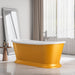Yellow Rosemary bateau boat bath by Charlotte Edwards double ended freestanding slipper bath in a contemporary modern bathroom