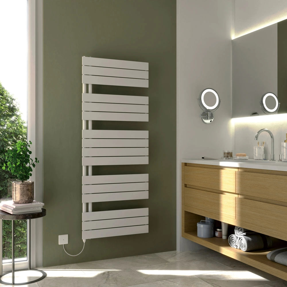 eucotherm designer mars trium electric ladder towel rail in a bathroom space